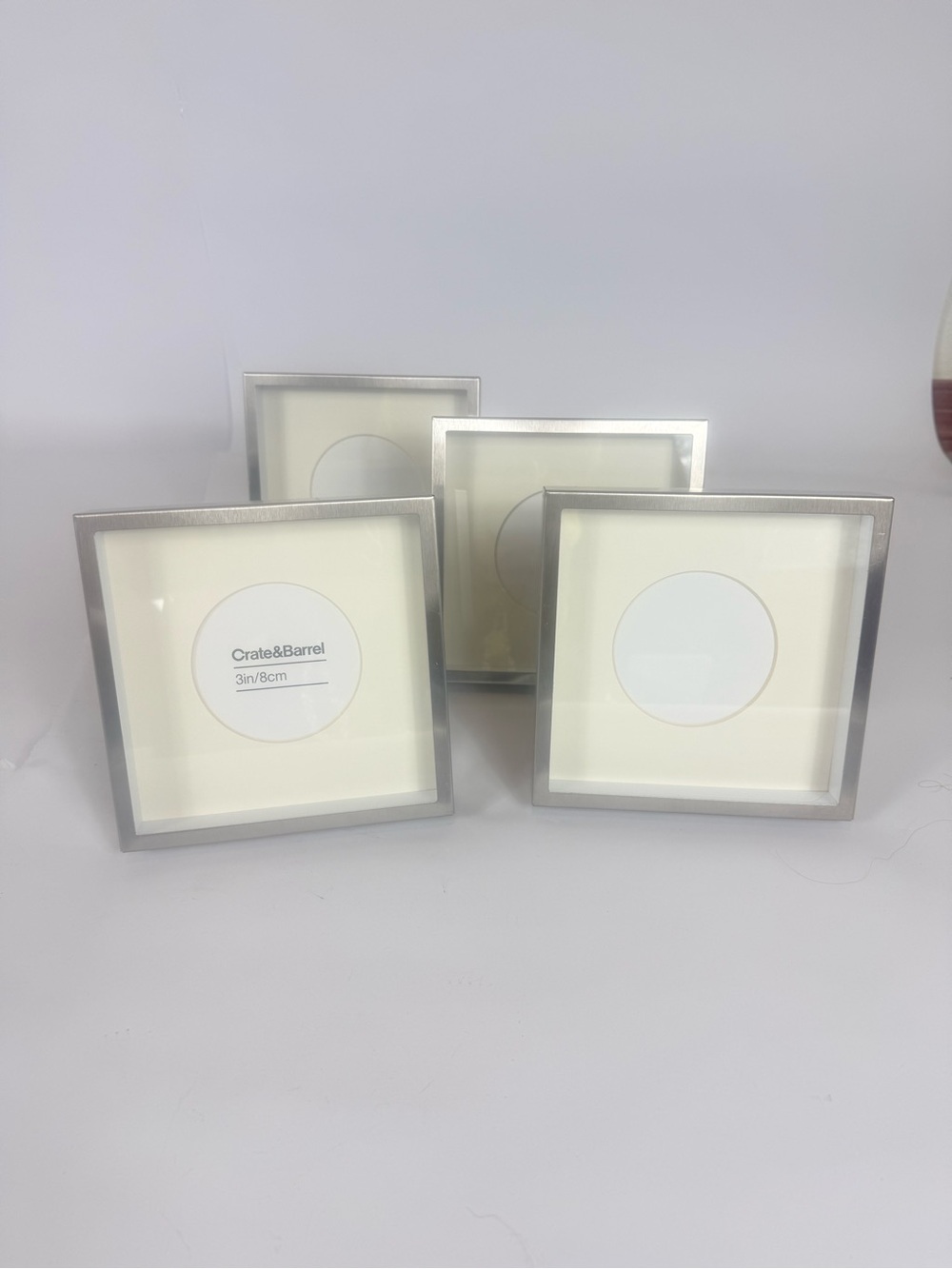 Crate&Barrel Brushed Chrome Gallery Photo Frames (4) Hang Or Tabletop